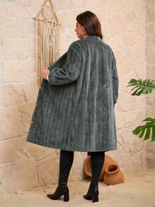 Mulvari Veste longue manches longues de couleur unie simple pour femmes grandes tailles - Gris foncé - Voir 2