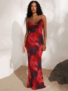 Opulessa Women's Tie-Dye Print V-Neck Backless Dress, Holiday - Multicolor - View 2