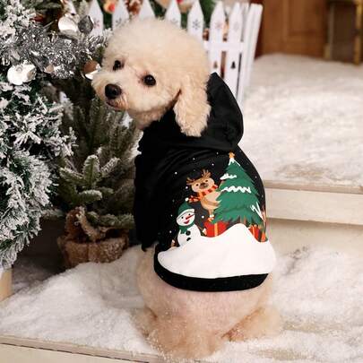 PETSIN 1 件带帽子设计的宠物雪人连帽衫，圣诞主题