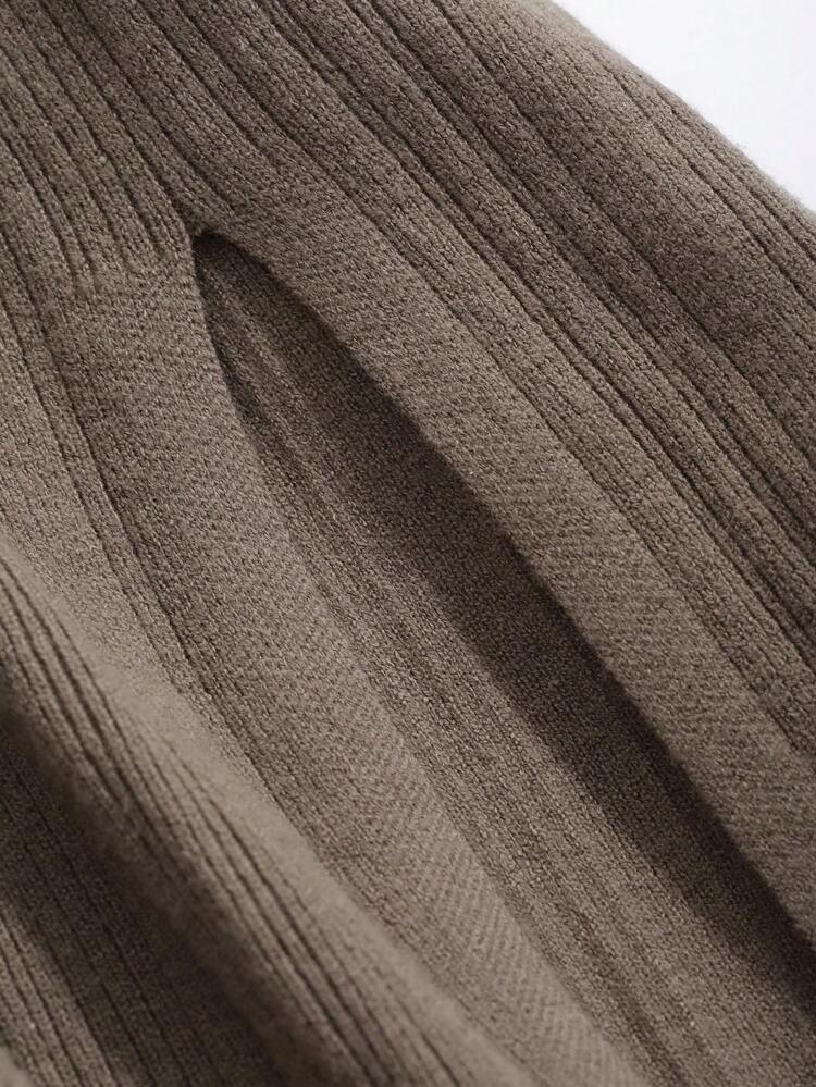 Women's Solid Color Turndown Collar Long Sleeve Split Hem Casual Fitted Sweater Dress Prom Dress