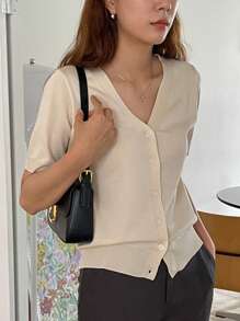 DAZY Loose Casual Solid Color Cardigan Sweater For Women Summer