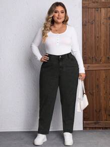 EMERY ROSE Jeans elegantes de pierna entallada de unicolor para mujer de talla grande - Negro - Ver 5