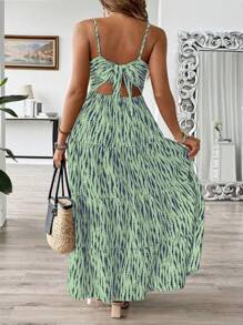 Breezaya Plus Size V-Neck Backless Tie Up Long Dress, Fashion Dress
