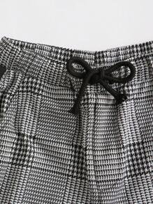 SHEIN 青少年男孩條紋膠帶肩格子犁形頸上衣和褲子套裝