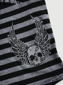 ROMWE Grunge Punk 女式朋克骷髅刺绣水钻条纹紧身背心 - 彩色 - 查看 3