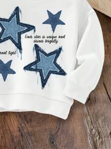 SHEIN Young Boys Casual Simple Pentagram Pattern Loose Crew Neck Comfortable Thickened Long Sleeve Sweatshirt, Suitable For Summer