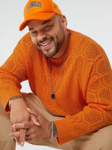 Manfinity VCAY 秋冬季大码男士圆领针织套头衫 - 橘色 - 查看 5