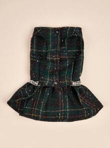 PETSIN Plaid Color Block Fashion Design Christmas Pet Dress - Green - View 4