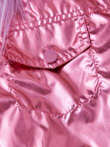 SHEIN Chaqueta brillante de PU con detalles de flecos para niñas preadolescentes, otoño - Rosa Oxidada - Ver 6