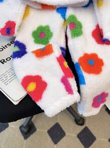 SHEIN 2pcs Set: Teddy Velvet Knit Ditsy Floral Fluffy Round Neck Loose Casual Top & Wide-Leg Loose Casual Pants For Young Girls,Super Soft And Warm,Autumn And Winter,Great For Casual & Daily Wear & School Daily,College Style, Back-To-School,Party