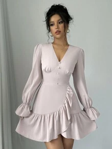 Chiquease Váy dệt có tay chuông - Bụi hồng - Xem 1