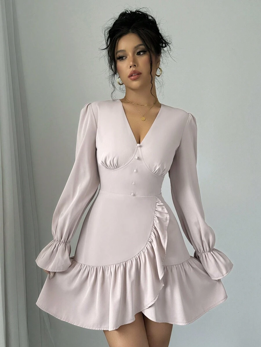 Chiquease Váy dệt có tay chuông - Bụi hồng - Xem 1