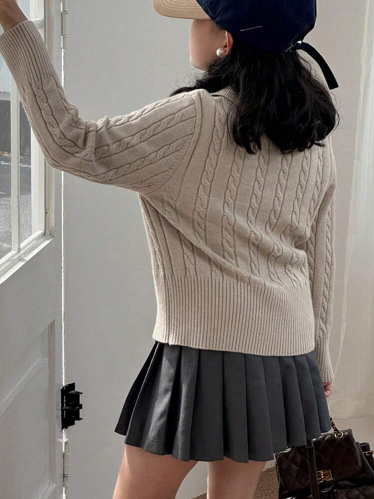 Tween Girl Bow Decor Polo Neck Long Sleeve Casual Sweater, Autumn/Winter