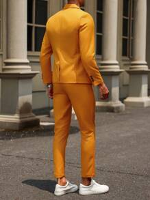 Manfinity AFTRDRK Men's Lapel Button Closure Long Sleeve Shirt And Straight Casual Pants Suit - Yellow - View 2