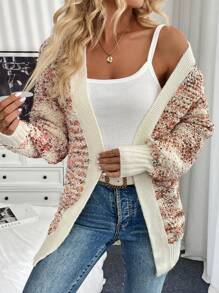 Chiquease Áo khoác cardigan chấm bi vải chiffon rộng rãi màu tương phản thường ngày - trắng - Xem 6