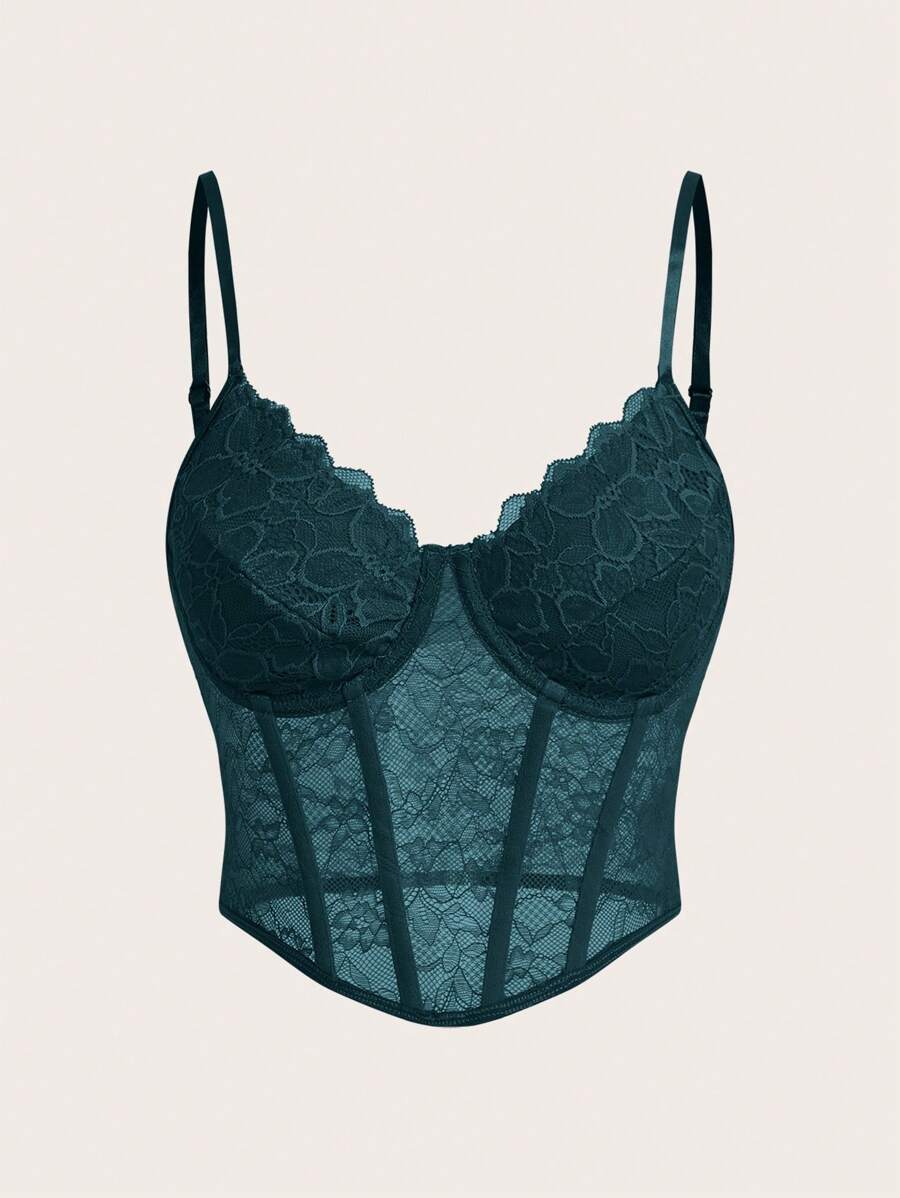 SHEIN ICON 1pc Elegant Solid Color Lace Camisole Top For Summer - Dark Green - View 1