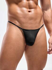 男式弹性柔软性感丁字裤蓝色低腰露 U 型袋内裤