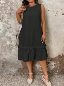 SHEIN Clasi 大码女式纯色简约休闲无袖连衣裙