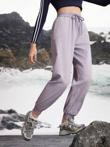 In My Nature Women's Solid Color Drawstring Pocket Relaxed Fit Outdoor Sports Pants & Joggers - Purple - View 8