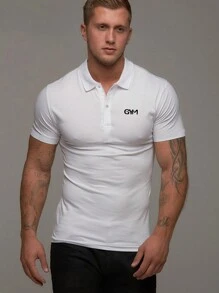 Manfinity Sport Corelite Camisa de manga corta con botones y estampado de letras, estilo novio, para uso casual y compresión para hombres - Blanco - Ver 3