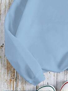 SHEIN Tween Girl Minimalist Printed Hooded Sweatshirt - Blue - View 3