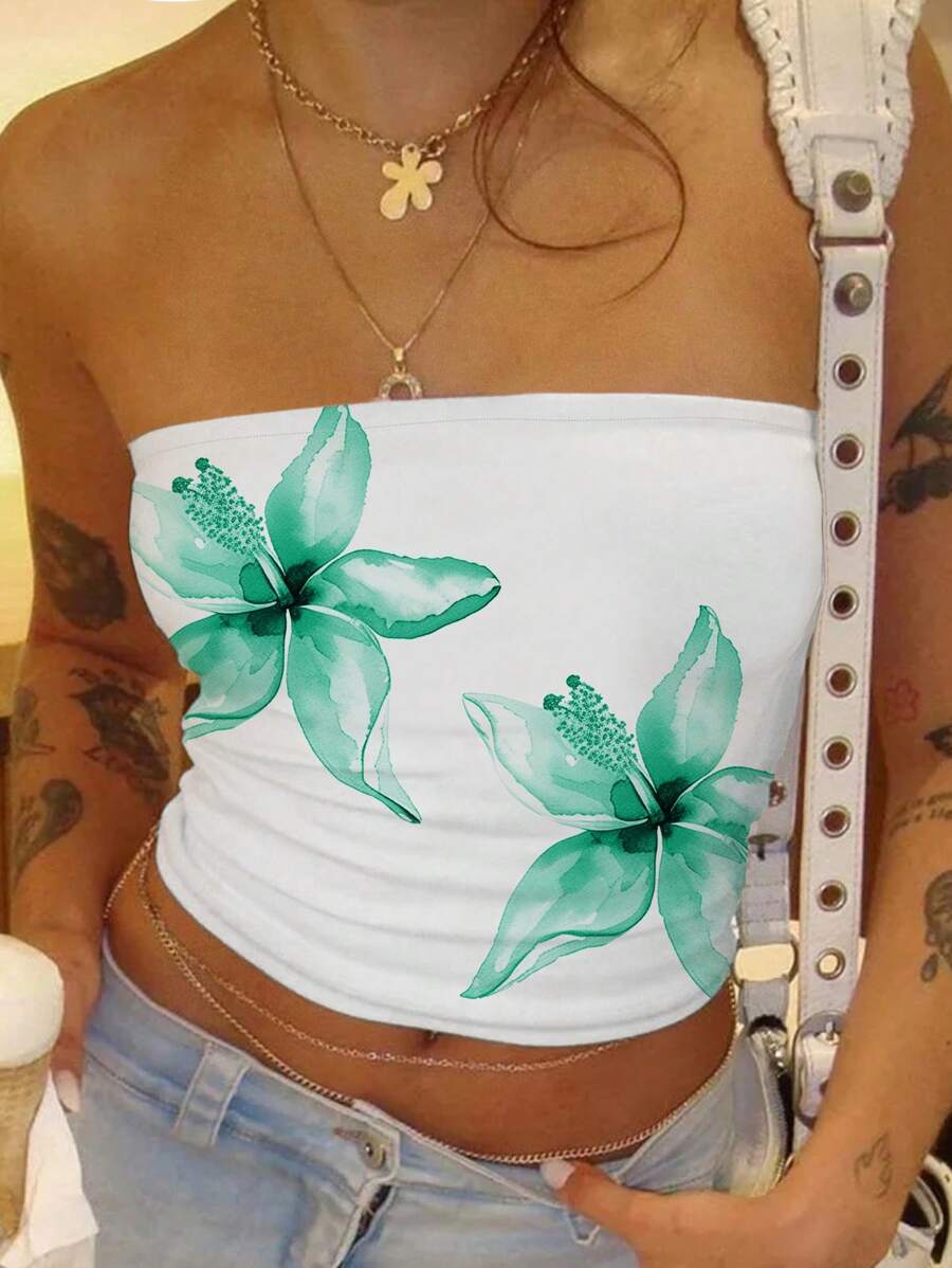 Blusa sin mangas plisada con estampado floral para mujeres - verde menta - Ver 1