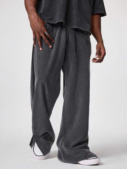 Manfinity VCAY Pantalones de chándal rectos y sueltos de felpa para hombre