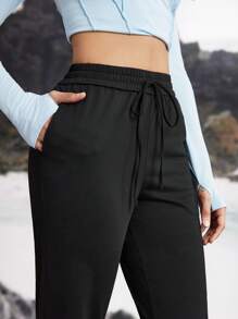 SHEIN In My Nature Women's Solid Color Drawstring Pocket Sports Pants Workout Clothing