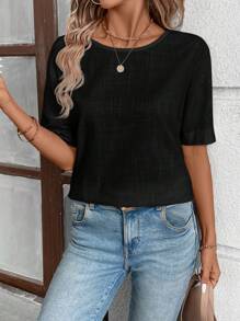 SHEIN LUNE 女士休闲简约亚麻混纺白色中袖衬衫，秋季