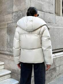 RueChic Padded Coat With Drawstring Hem, Zipper, Hood, Warm And Fashionable - White - View 2