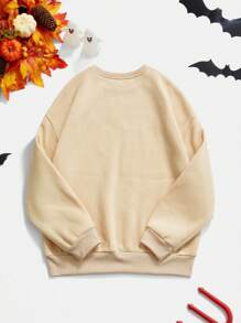 SHEIN Unity Halloween Denim Style Funny Pattern Women Sweatshirt Pullover Fall Sweatshirt - Apricot - View 2