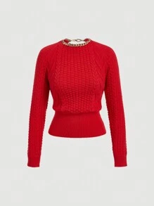 SHEIN MOD Fall Red Backless Metal Chain Detail Twist Sweater For Women,Elegant,Sexy, ,