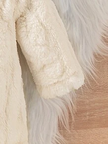 SHEIN Áo khoác lông cừu trùm đầu cho bé gái sơ sinh, thời trang thường ngày dày dặn ấm áp thoải mái thu đông 2024 - Màu be - Xem 3