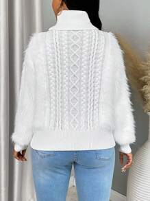 Zolique Women's Stans Neck Long Sleeve Sweater, Knit Pullover Fall Winter - Beige - View 2