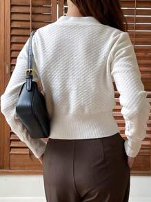 DAZY Women's Solid Color Long Sleeve Button Design Casual Business Cardigan, Autumn - Beige - View 2