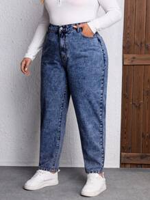 EMERY ROSE Quần jeans ống côn màu trơn dáng casual dành cho nữ cỡ lớn, thanh lịch. - Rửa tối - Xem 5