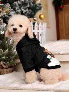 PETSIN 1 件带帽子设计的宠物雪人连帽衫，圣诞主题 - 彩色 - 查看 5