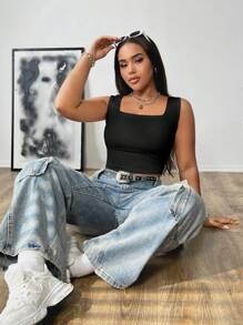 NU&NOW Plus Size Women's Solid Color Simple Daily Sleeveless Tank Top