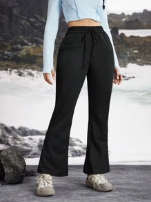 SHEIN In My Nature Women's Solid Color Drawstring Pocket Sports Pants Workout Clothing