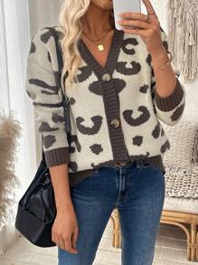 SHEIN LUNE 时尚宽松针织开衫毛衣外套，休闲超大设计，秋冬，欧式风格 - 綠色 - 查看 1