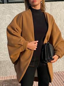 SHEIN Essnce Women's Bat Sleeve Medium-Length Coat, Murad Brown Coat Jacket, Wear Coat, Fall Women's Clothing, Women's Coat, American Retro, With Turtleneck Sweater Elegant And Stylish Going Out Wear, Fashionable Women's Clothing, 2024 Fall And Winter New Women's Clothing,Winter Women Coat - Brown - View 3