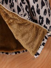 Sparklyn Tween Girl Leopard Print Hooded Multi-Pocket Thermal Lined Windbreaker, For Christmas - Multicolor - View 3