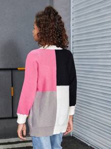 Tween Girls Simple And Versatile Textured Midi Knitted Cardigan, Long Sleeve, Autumn/Winter - Multicolor - View 2