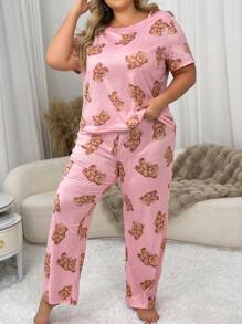 Ensemble de pyjama tricoté à manches courtes avec ours en peluche en forme de cœur