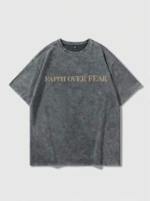 Manfinity EMRG 男士圆领短袖字母印花休闲 T 恤 - 深灰色 - 查看 3