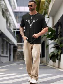 EASEVO Men's Plus Size Slim Fit Crew Neck Vintage T-Shirt, Summer, For Fall