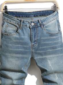 Manfinity LEGND Men's Ripped Distressed Slim Fit Denim Jeans - Medium Wash - View 3