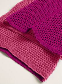 INAWLY Plus Size Women Contrast Color Knit Hollow Out Pants Fall Cloth For Women - Hot Pink - View 3