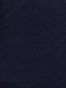 SHEIN Clasi Women's Solid Color Plaid Patchwork Long Sleeve T-Shirt - Navy Blue - View 5