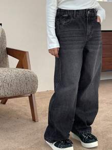 DAZY Tween Girls Washed Denim Baggy Jeans